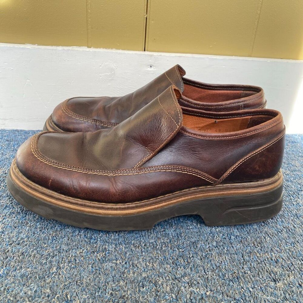 Aldo men 13 leather slip on casual shoes w/chunky heel brown